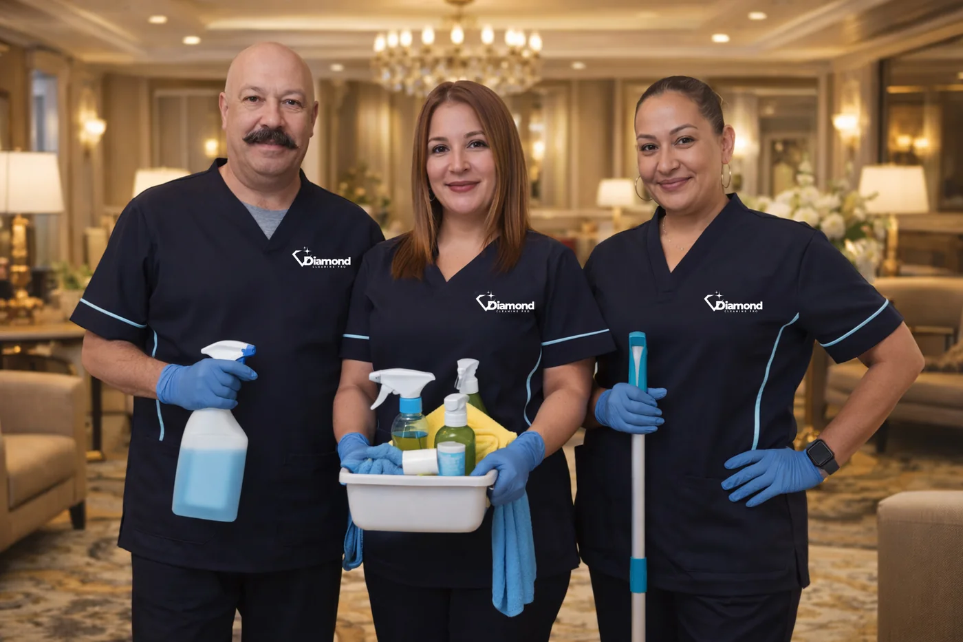 Diamond Cleaning Pro team in a client's home
